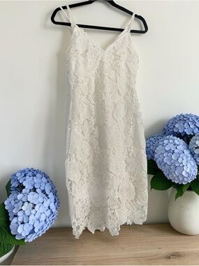 White Lace Slip Dress with Floral Overlay